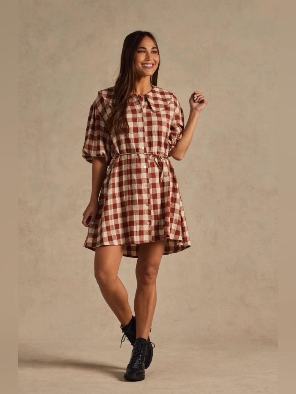 NEW RYLEE + CRU olive dress in ruby plaid Small